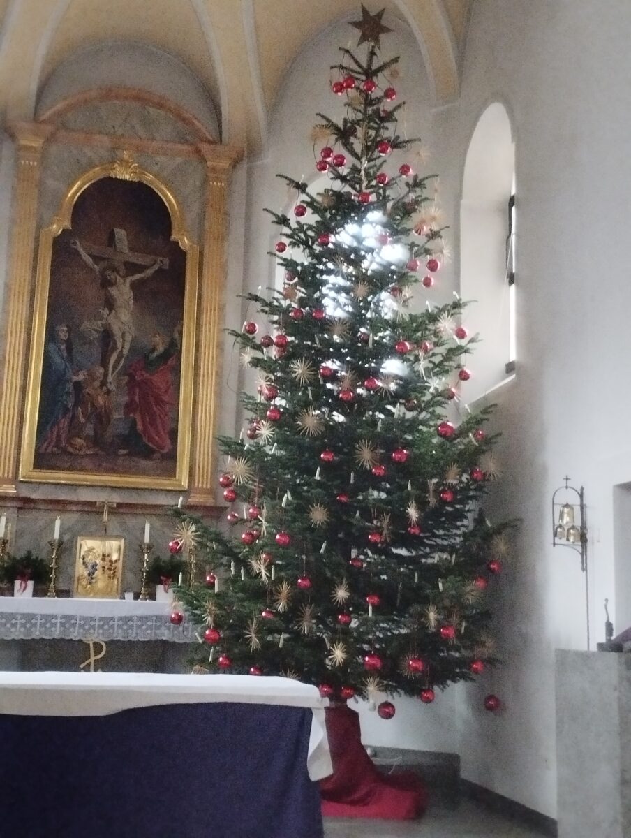 Jedes Jahr stellen die Ehrenamtlichen erneut den Christbaum auf. Foto: Josef Bauer