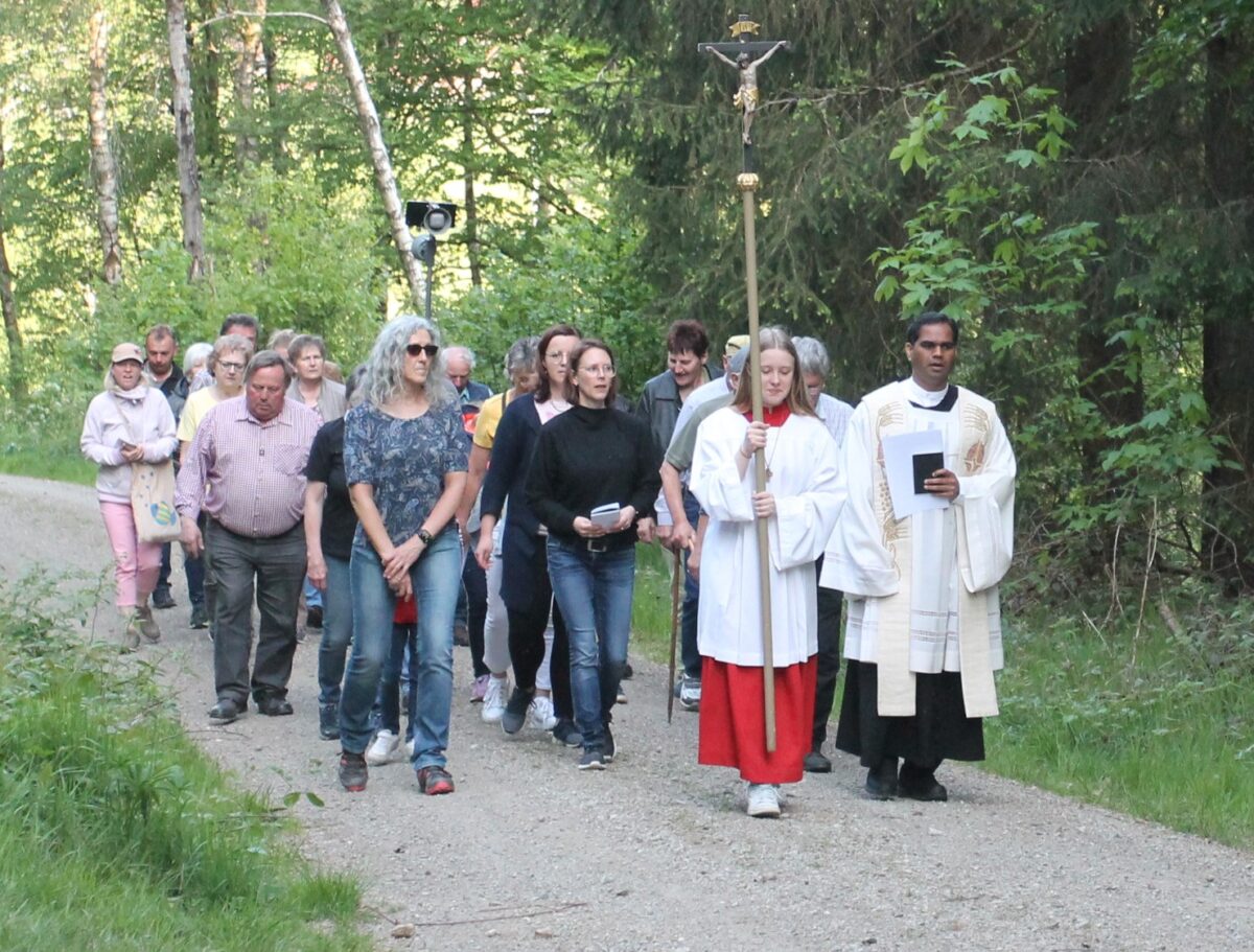 Mit Marienliedern und Gebeten zogen die Gläubigen zur Binsenstock-Kapelle. Foto: Josef Pilfusek