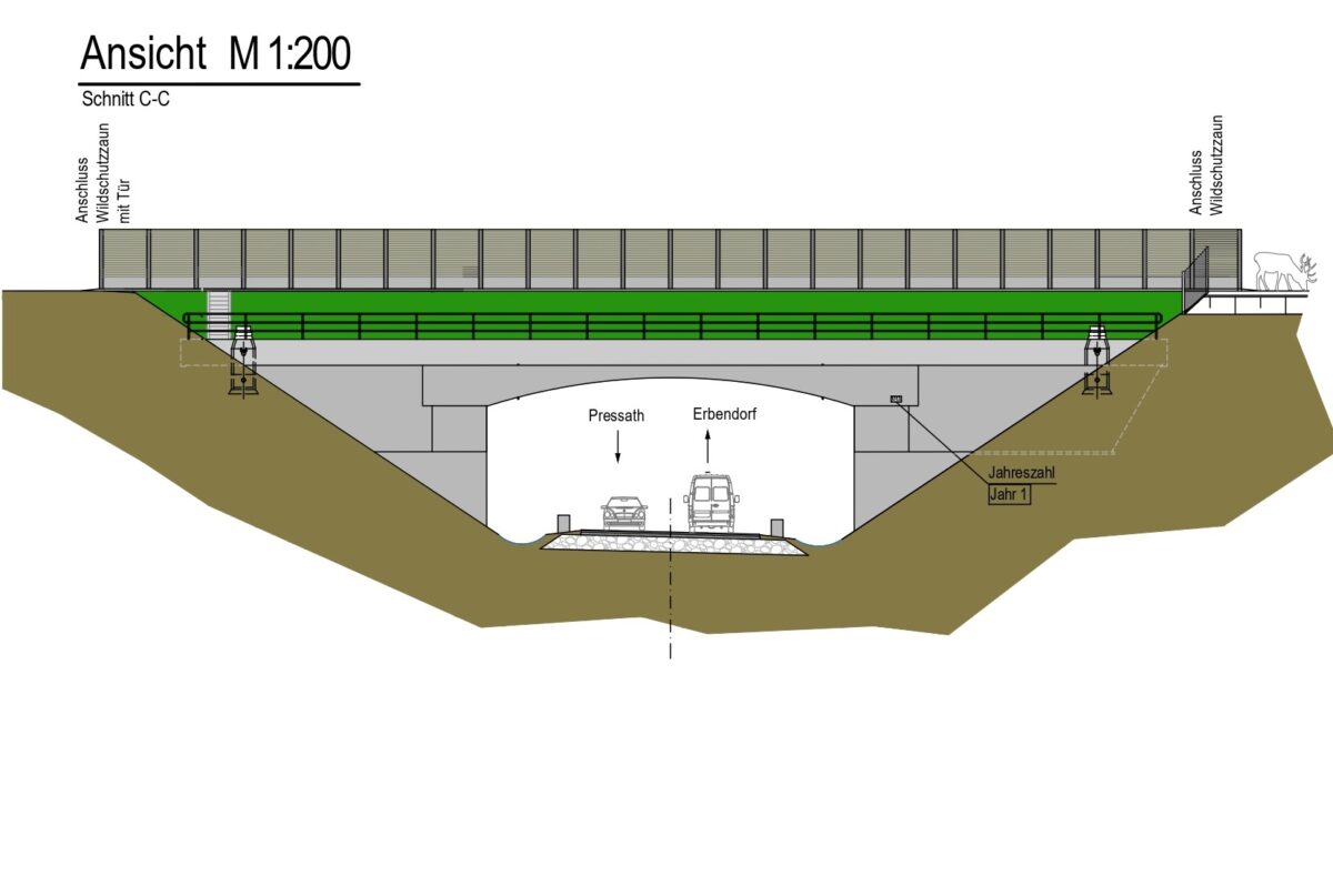 Die Faunabrücke über die B 299 im Schnitt. Grafik: Staatliches Bauamt Amberg 