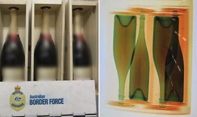 Auch in Australien beschlagnahmte die Polizei pures MDMA, abgefüllt in Champagner-Flaschen.mFoto: Border Police Australien