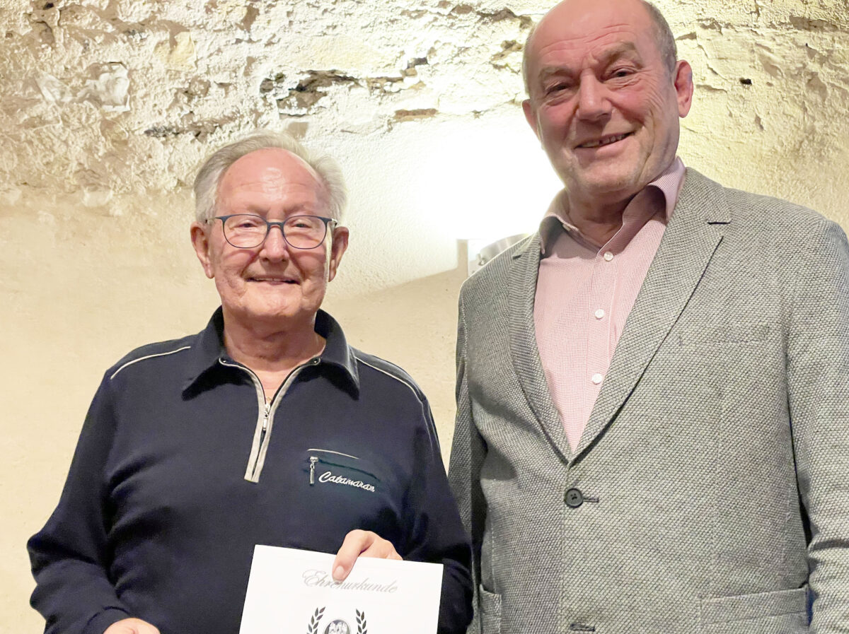 Josef Mäckl (l.), hier mit Vize-Präsidenten Ernst Leibelt (r.), hält seit 40 Jahren dem GLC Schmidmühlen die Treue. Foto: Peter Kaluza